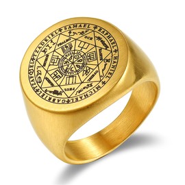 JewelryWe Seals of The Seven Archangels Rings Men's Stainless Steel Statement Band Talisman Ring Flat Top Signet Rings