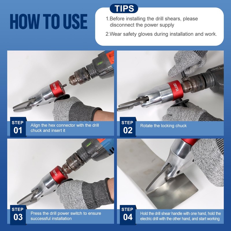 VlOXO Metal Shears Drill Attachment,Sheet Metal Cutter with 360 Degree