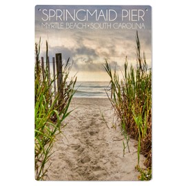 Lantern Press 6x9 Inch Wood Sign, Ready to Hang Wall Decor, Myrtle Beach, South Carolina, Springmaid Pier, Pathway to the Beach