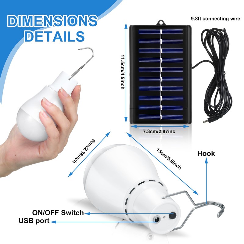 VIHOSE 8 Pcs Solar Light Bulbs Solar Powered Light Portable