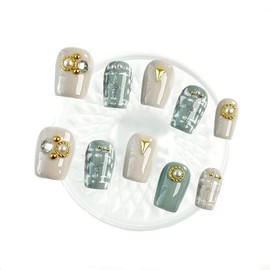 Frosted Mint Charm Fake Nails Press ons Manicure Kit for Women I French Tip Press on Nails Short I French Press Nail Kit Includes 10 Pcs Nails, Nail Glue, Dual Nail File, Cuticle Stick & Buffer Block