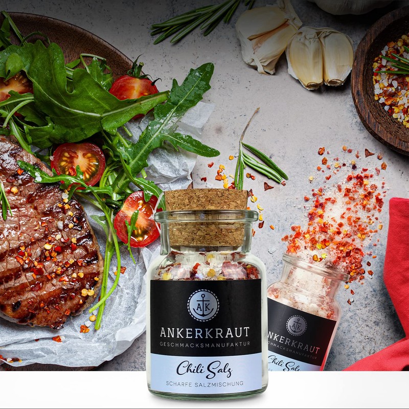Ankerkraut Chilli Salt, 150 g in Cork Glass