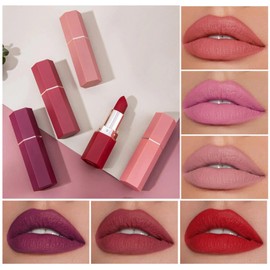 Matte Lipstick Set - Long Lasting Pink Red Lipsticks, Waterproof, Nude, Moisturizing Hydrating, High Pigmented with Smooth Velvet Texture - Perfect Makeup Gift