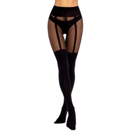 MANZI Mock Suspender Tights Plain Overknee Mock Hold Ups Tights