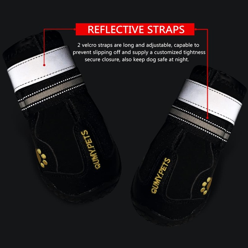 QUMY Dog Boots Waterproof Shoes for Dogs with Reflective Strips