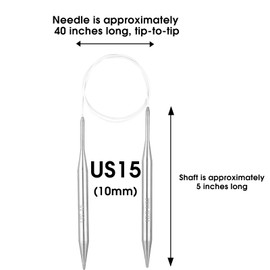 Knitting Needles Circular 40 inch (100cm) Stainless Steel Round Knitting Needles Size US 15 (10mm)