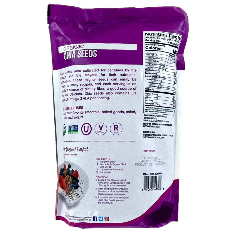 Volupta Organic Chia Seeds Raw 4LBS