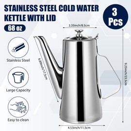 Honeydak 3 Pcs Stainless Steel Pitcher with Lid, 2 Liter Stainless Steel Kettle Metal Cold Water Pitcher Large Capacity Tea Kettle Jug Beverage Dispenser with Handle for Home Restaurant Office(Long)