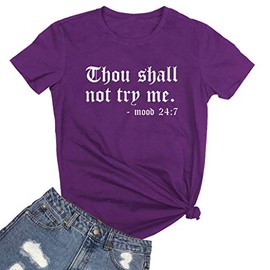 LOOKFACE Women Cute Graphic T Shirts Purple X-Large