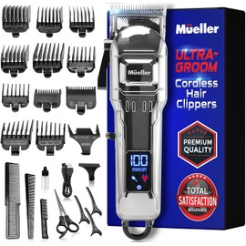 Mueller Ultragroom Hair Clipper & Trimmer, Professional Colored Haircutting Kit, designed for both Men and Women, 12 Guide Combs, Trimmer for Hair, Beards, Head, Body, and Face