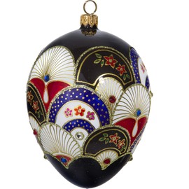Joy to the World Japanese Fan Jeweled Egg Polish Glass Christmas Ornament