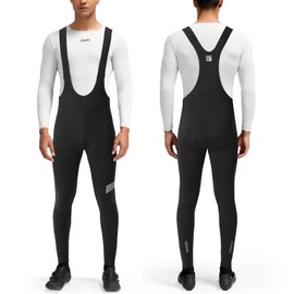 Santic Men's Cycling Bibs Pants Cycle Wear Tights 4D Padded Road Bike Long Pants with Pocket Black