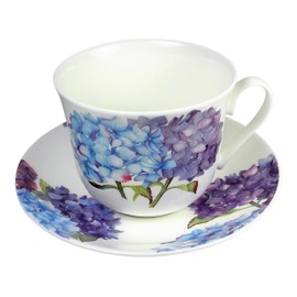 Roy Kirkham Jumbo Breakfast Tea Cup and Saucer in Hydrangea Design | Made in England UK