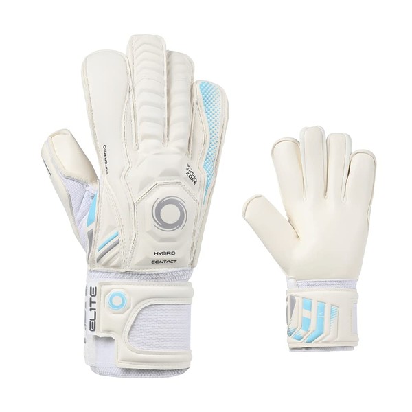 Elite Sport ELG-22806 ELITE SUPREME'22 WHITE SOCCER GK GLOVES FOR GAME PRO, Hybrid Cut, Grip, Shock Absorption, Durable, Contact MW Latex, Moisture-Proof, All Weather Compatible, No. 9