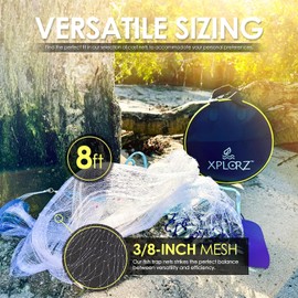 Redes de pesca fundidas: 4 pies/6 pies/8 pies tamaños para pesca de agua salada y agua dulce, mejoradas con pesas de zinc resistentes
