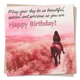 Beautiful Pink Birthday Card For Women, For Girl - May Your Day Be As Beautiful, Special and Precious As You Are - Horse and Countryside Scene - Birthday Card For Daughter, For Niece, For Her