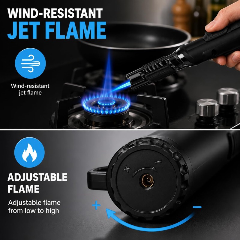 Flexible Neck Torch Lighter, Windproof Jet Flame, Refillable with Safety