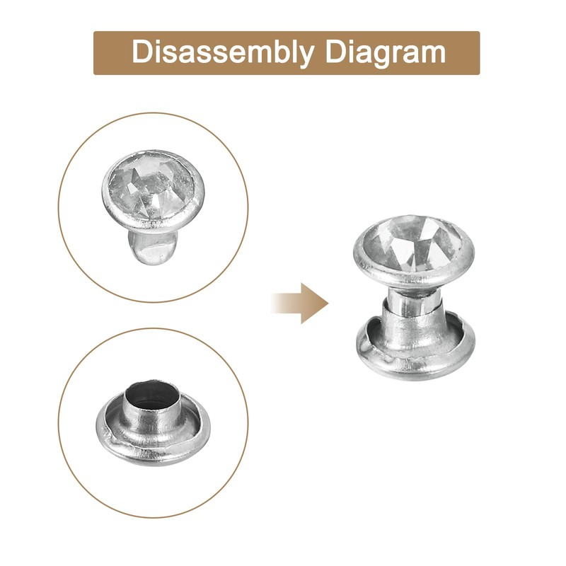 sourcing map 60 Sets Rhinestone Rivets, 5mm Leather Rivets Crystal