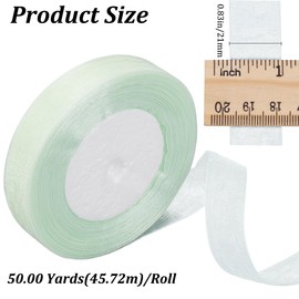 GORGECRAFT 50Yds x 21mm Sheer Organza Ribbon Pale Green Chiffon Ribbon Trim Party Decoration Wedding Invitations Wreath Wrap Crafts Mesh Edge Trimming for Gift Wrapping Flower Bouquet Christmas