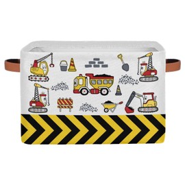 LLCXCSI Kid Storage Basket Construction Truck Collapsible Organizer Cube Bin Rectangle Cartoon Car Gift Baskets for Nursery Book Shelf Clothes Toy Boy Room Decor