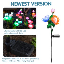 DooYard - Luces solares para jardín, versión más reciente, luces solares de flores, 7 luces de loto que cambian de color para patio, decoración de jardín, panel solar más grande y flores de loto
