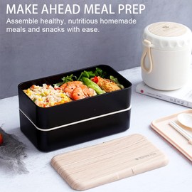All-in-1 Bento Box Adult Lunch Box with Cutlery Set (1200ml) Great as Salad, Snack, or Sandwich Containers, or a Cute Japanese Bento Lunch Box for Kids with Food Compartments and Accessories