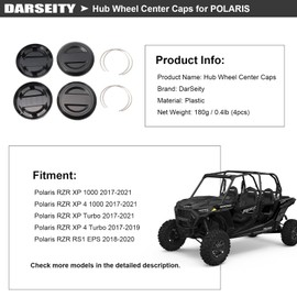 4 Pack Polaris RZR Hub Wheel Center Caps, Replace #1522872-655, Tire Wheel Center Rim Cap Compatible with Polaris RZR 1000 XP Turbo/XP 4/Ranger 2017-2021