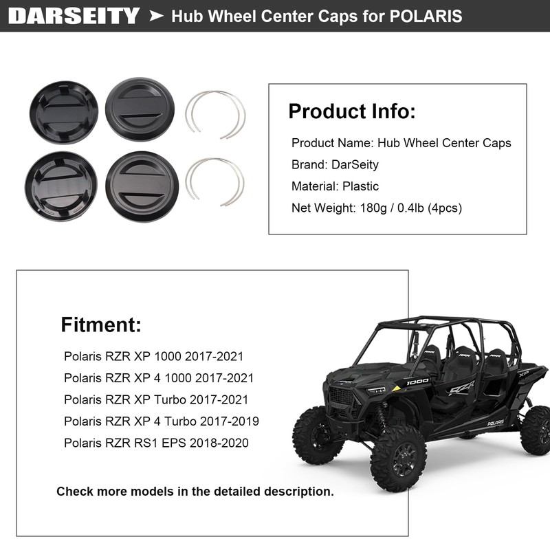 4 Pack Polaris RZR Hub Wheel Center Caps, Replace #1522872-655,