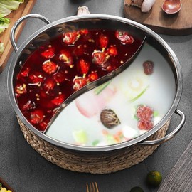 Futchoy 1 Pcs Stainless Steel Hot Pot 4L Round Hot Pot S-type Separator Hollow Handle Shabu Hot Pot with Glass Lid