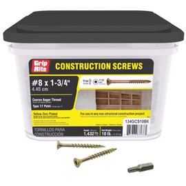 Grip-Rite 134GCS10BK #8 x 1-3/4" Star Drive Gold Construction Wood Screw, 10lb Bucket
