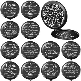 Thyle 12 Pcs Christian Gifts for Women Bible Verse Compact Makeup Mirror Compact Mirrors Inspirational Birthday Gifts Religious Baptism Gift for Coworkers Teacher Employees Travel (Black)