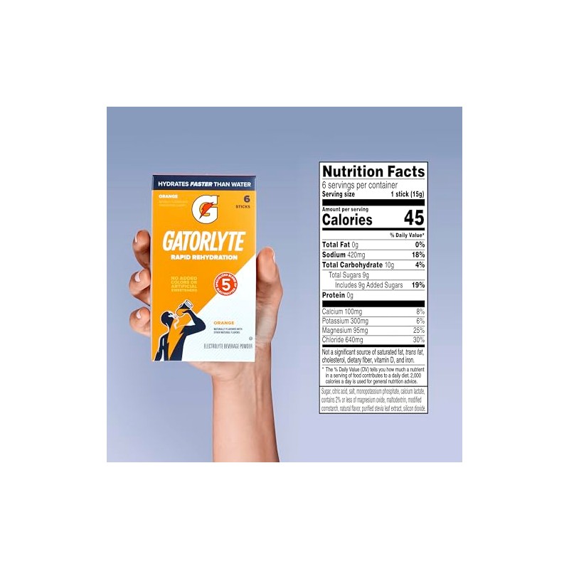 Gatorlyte Powder, Orange, Makes 20 Fl Oz (Pack of 48)
