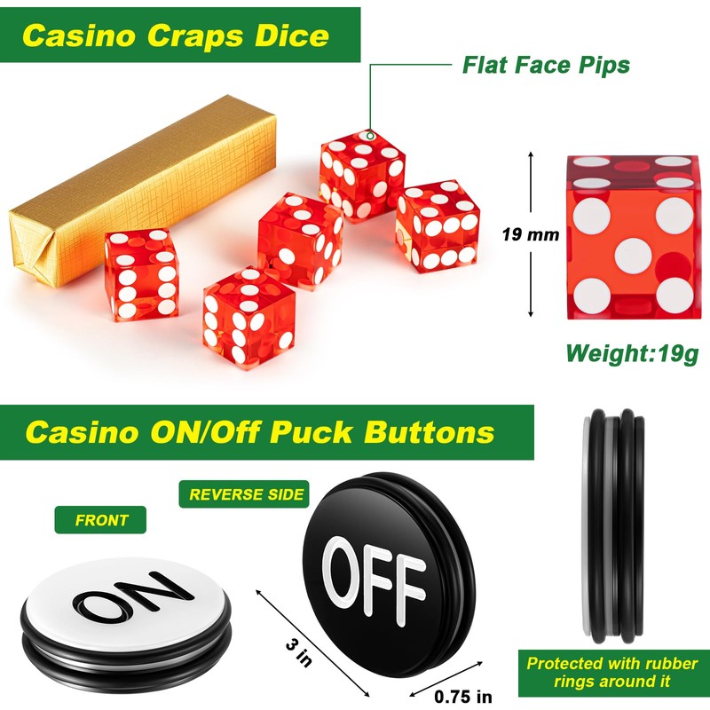 Leyndo Craps Tabletop Game Set, Includes 35" x 70" Rubber