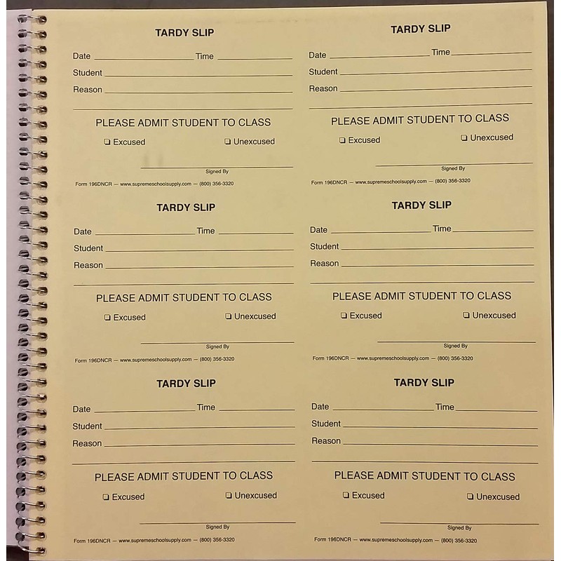Tardy Slip Book with Carbonless Duplicates 196D-NCR