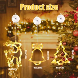 3Pcs Christmas Window Lights Decorations, Warm White Light with Suction Cups for Xmas Tree Fireplace Window Indoor Decor, Weddings, Outdoor and Other Parties