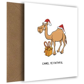 Funny Christmas Card for Kids & Adults - Camel Ye Faithful - Humorous Joke Christmas Card for Him, Her, and Friends - Joyful Holiday Fun!