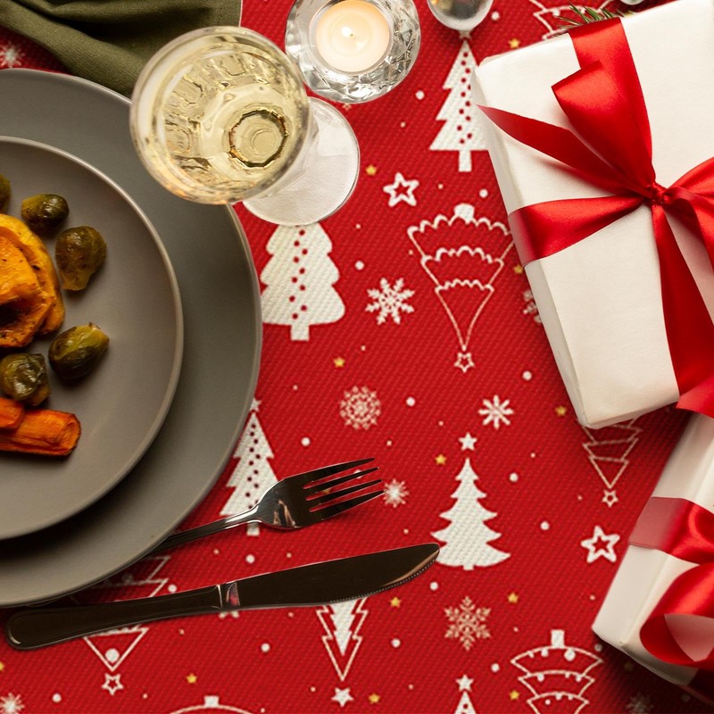 AIBIIN Red Tablecloth for Christmas Party Christmas Tree Pattern Rectangular