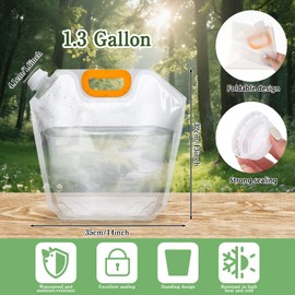 LECEHIVO 40 Pcs 1.3 Gallon Collapsible Water Storage Bag with Funnel and Stickers Leakproof Emergency Jug Container Clear Plastic Water Bladder Outdoor Flat Pouch for Hiking Sport Backpack Camping