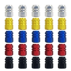 25 Valve Stem Caps, FineGood Aluminum Alloy Tire Valves Dust Cap for Car, Motorcycle, Truck, Bicycle, Bicycle to Prevent Air Leakage - Gold, Silver, Red, Blue, Black