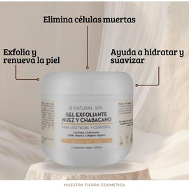 B-Natural Spa Gel Exfoliante de Nuez y Chabacano, con Colágeno Vegano, para Uso Facial y Corporal, 120 g