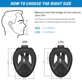 Snorkel Mask for Adults and Children, Full Mask for Snorkelling, Snorkel Set Alternative, Full Face Mask Snorkelling Equipment Adults, 180 Panoramic Wide View Diving Mask (Black-L/XL)