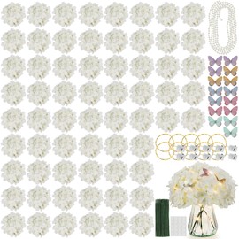 Artificial Hydrangea Flowers 64 Pcs with LED Fairy Lights, Flexible Stems, Butterflies & Pearl Garland for Wedding Arch Decorations, DIY Bouquets, Party Centerpieces & Home Table Décor(64, Ivory)