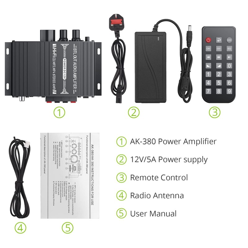 LiNKFOR Stereo Audio Amplifier Bluetooth 5.0 Amplifier Receiver HiFi 40W