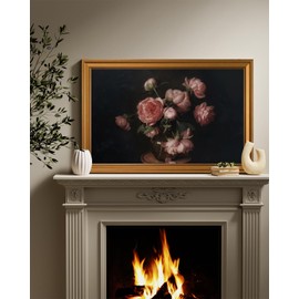 ARPEOTCY Large Gold Framed Canvas Wall Art, 24x36 Inch, Vintage Peony Floral Art Prints, Classical Still Life Decor for Dining Living Room Above of Bed, Dark Moody Farmhouse Decor