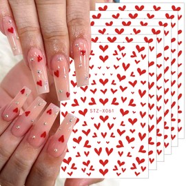 Heart Nail Stickers,6Pcs/Set Red Love Heart,Romantic Peach Heart,3D Heart Nail Decals Valentine's Day Nail Art Stickers Heart Love Red Nail Design for Women DIY Valentine Manicure Supplies Decoration
