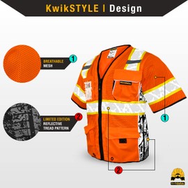 KwikSafety - Charlotte, NC - EXECUTIVE HIGHWAYBOSS Limited Edition Safety Vest [8 POCKETS] Premium Class 3 ANSI OSHA High Visibility Reflective Heavy Duty Mesh Construction Gear/Orange 2XL