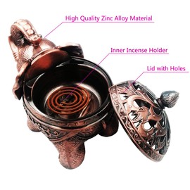 Hourwof Metal Elephant Incense Holder,Vintage Cone Coil Incense Burner with Lid,Ash Catcher,Aromatherapy Ornament Home Office Decor,Red Copper