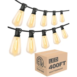 Lightdot 400FT Outdoor String Lights, LED Bistro String Lights with Shatterproof ST38 Vintage Bulbs, 2200K Dimmable, Waterproof Hanging Lights for Porch, Deck, Garden, Backyard, Balcony - ETL Listed