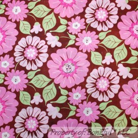 Unbranded BonEful Fabric FQ Cotton Quilt Brown Pink Spring Summer Flower Girl Green Leaf L