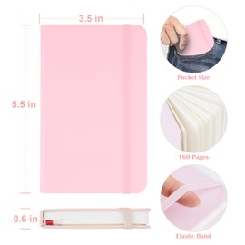 MicroSpark Pocket Dotted Notebook, 2-Pack Dot Grid Notebook, Dotted Journal with Stickers, 3.5" x 5.5" Hardcover, Small Mini A6 size, 160 Pages, 100 gsm Thick Paper, Blush Pink